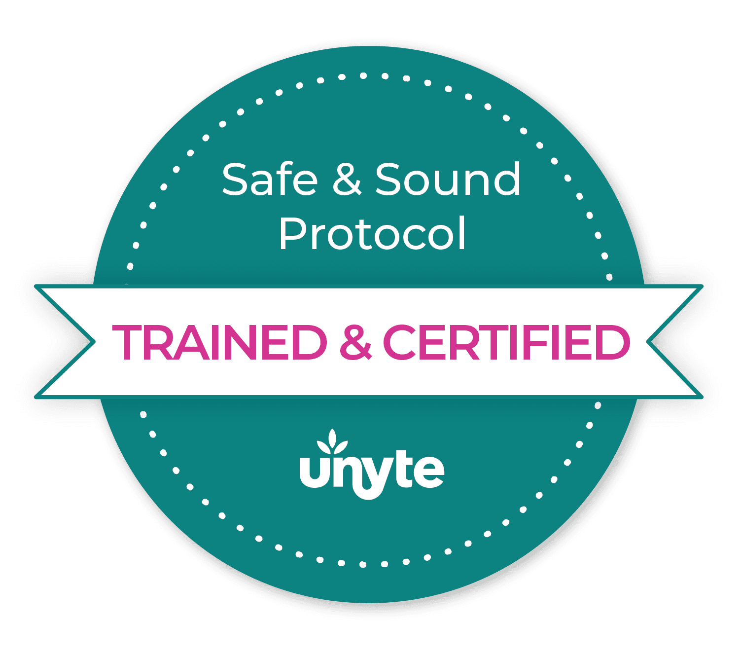 Badge showing Safe & Sound Protocol training and certification by Unyte.