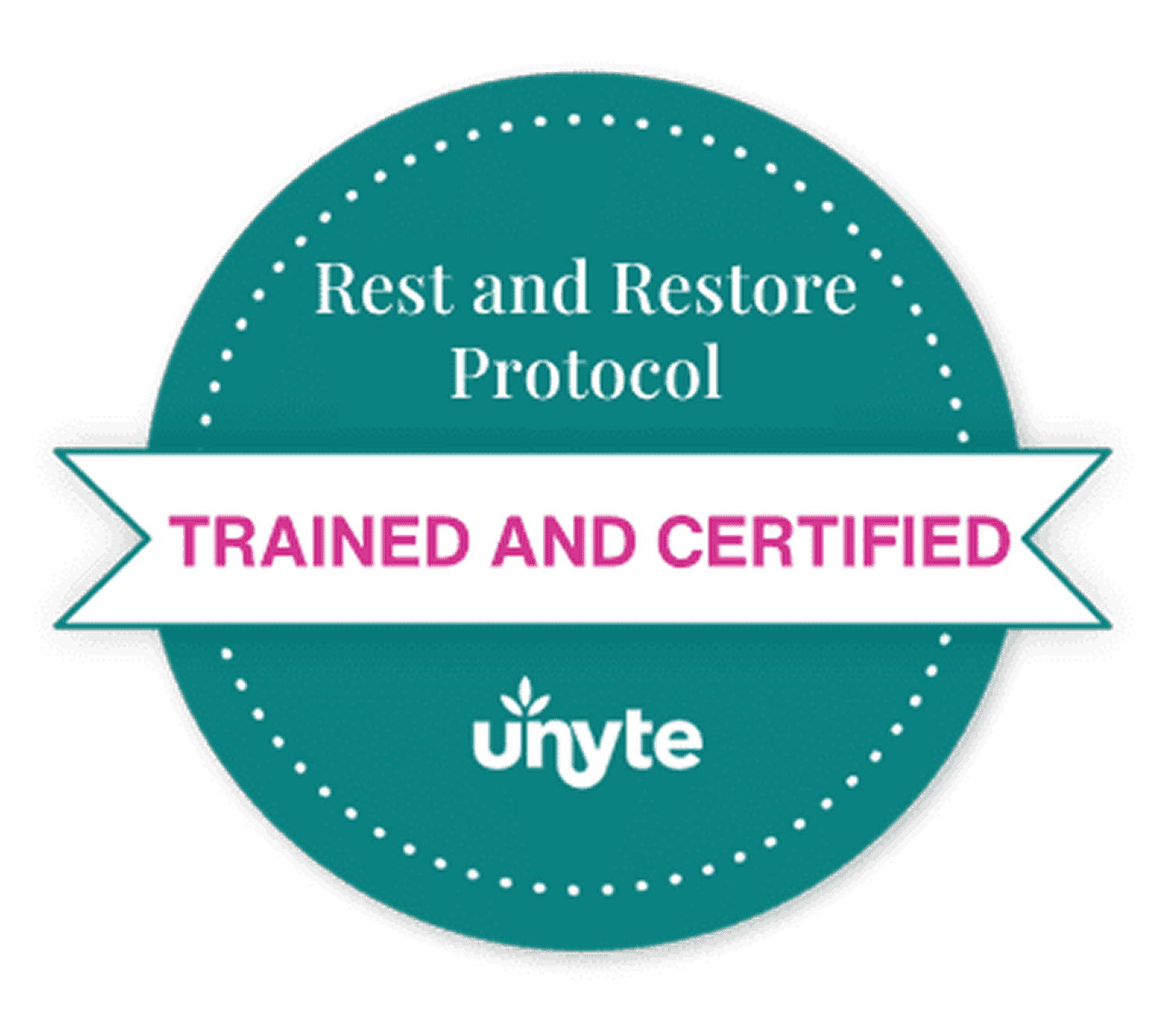Badge for Rest and Restore Protocol training and certification by Unyte.