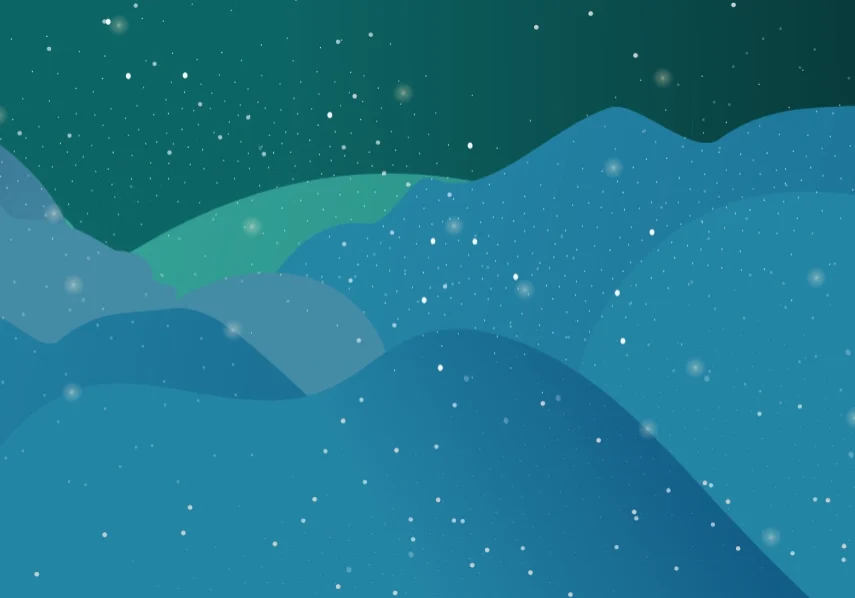 Abstract landscape of blue hills under a starry night sky.